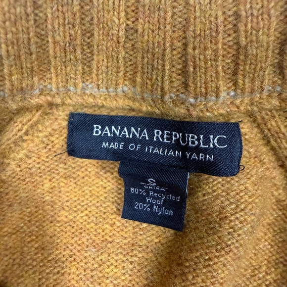 Banana Republic Italian Merino Wool Henley Sweater mustard yellow Men SMALL - Picture 2 of 7